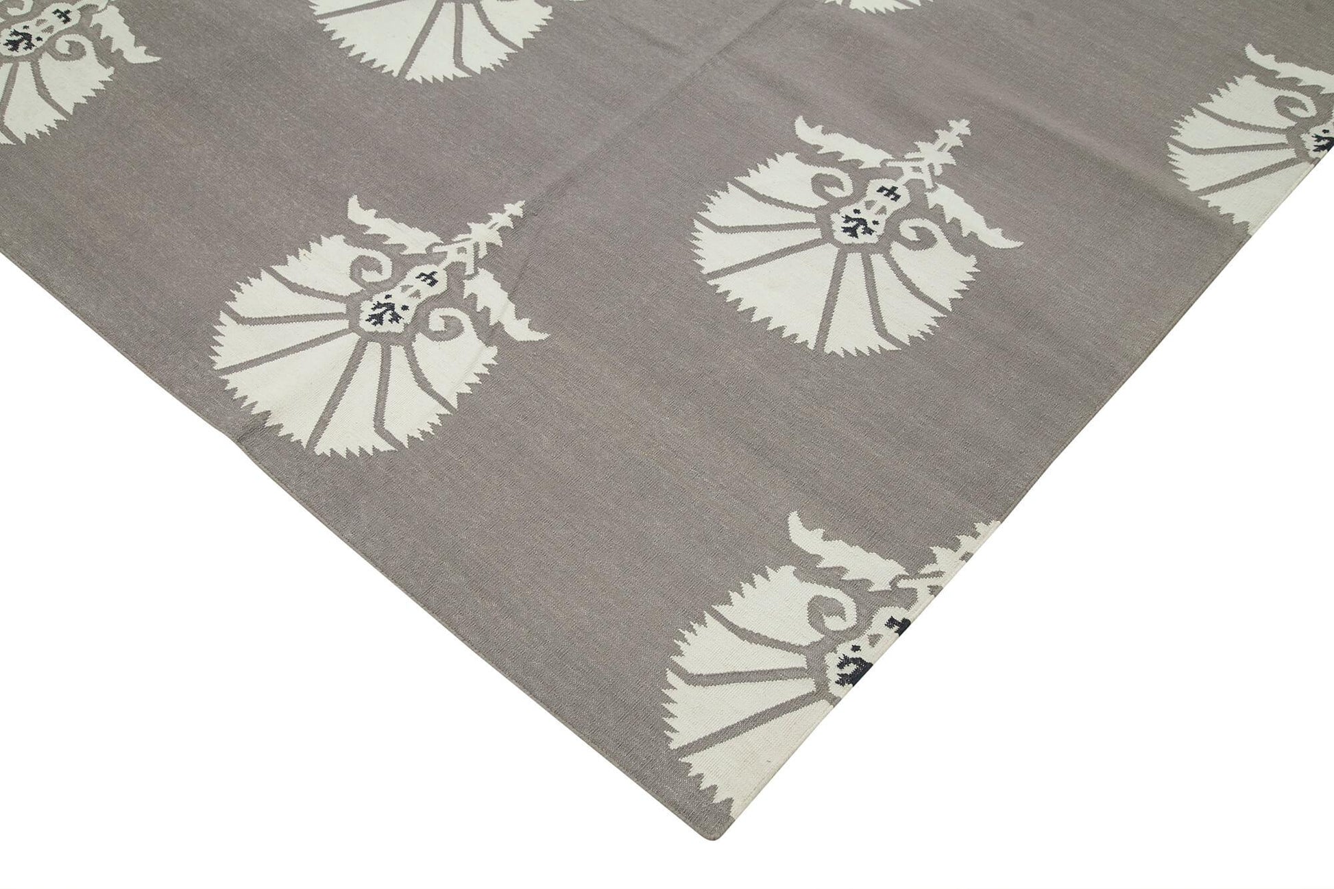 Geometric Duri Gri Geometrik Pamuk Yün El Dokuma Halısı 250x297 Agacan