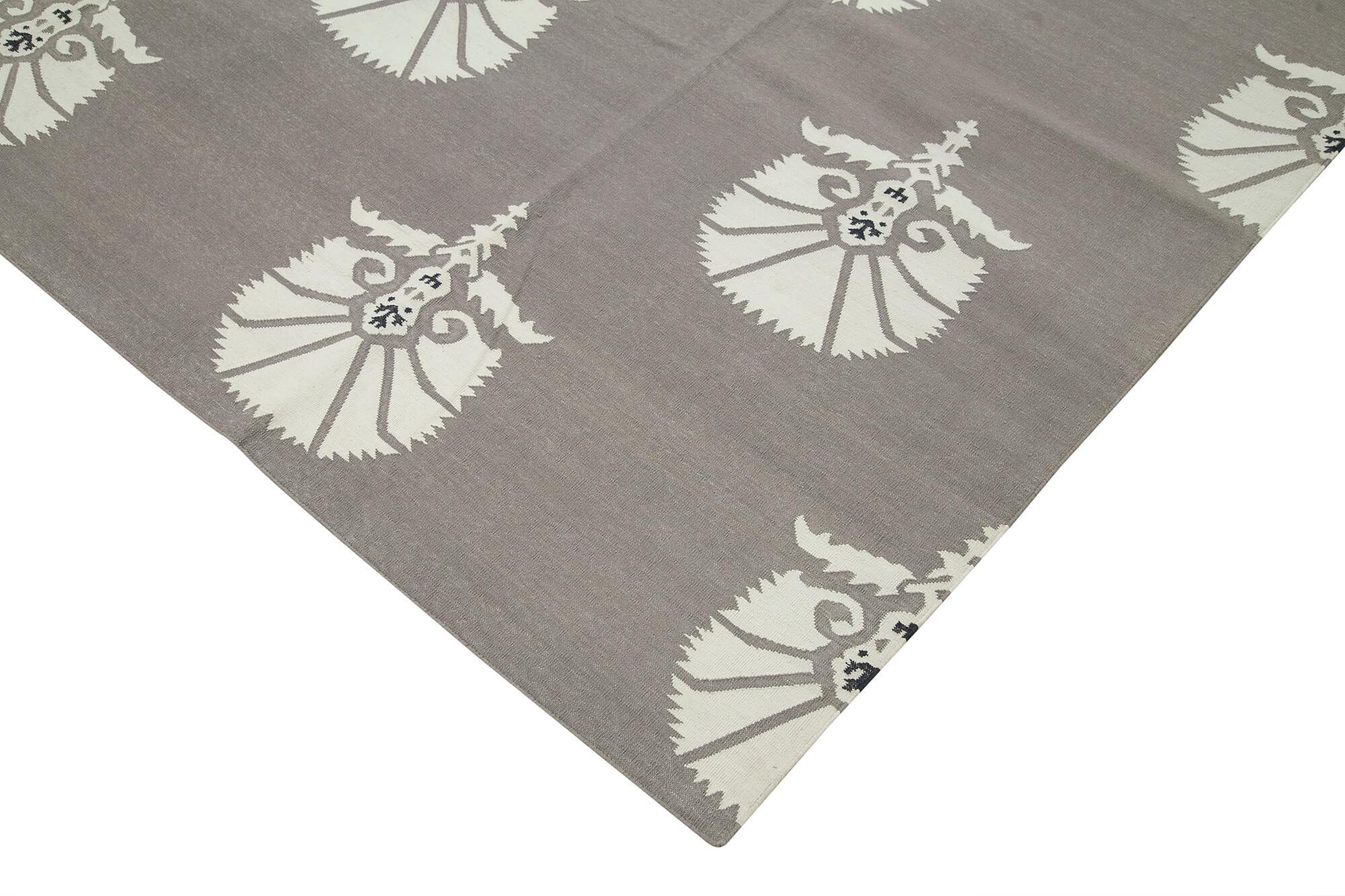 Geometric Duri Gri Geometrik Pamuk Yün El Dokuma Halısı 250x297 Agacan
