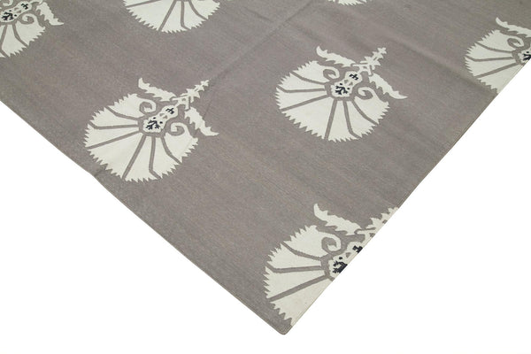 Geometric Duri Gri Geometrik Pamuk Yün El Dokuma Halısı 250x297 Agacan