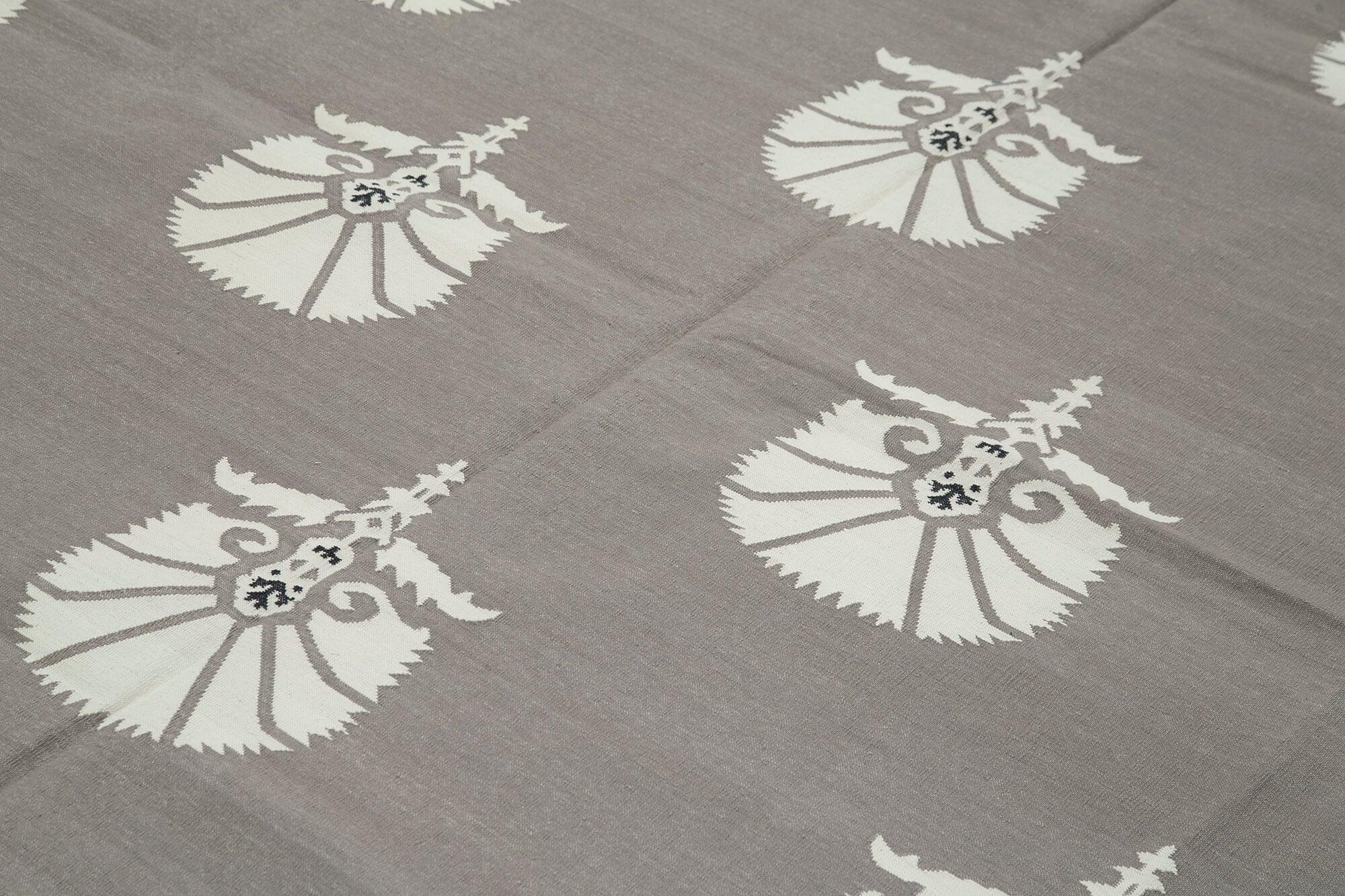 Geometric Duri Gri Geometrik Pamuk Yün El Dokuma Halısı 250x297 Agacan