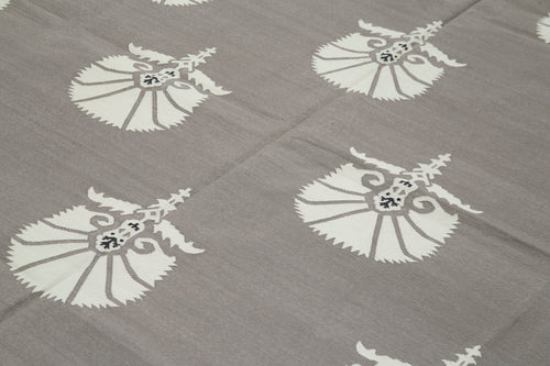 Geometric Duri Gri Geometrik Pamuk Yün El Dokuma Halısı 250x297 Agacan