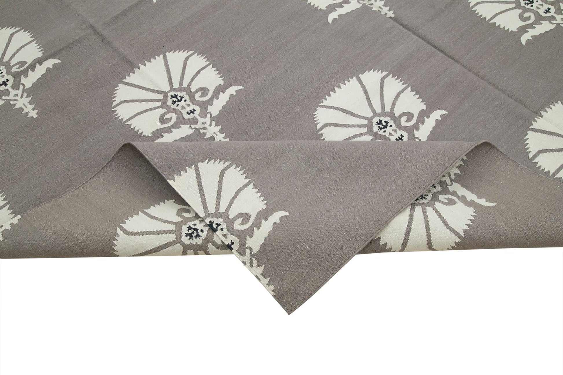 Geometric Duri Gri Geometrik Pamuk Yün El Dokuma Halısı 250x297 Agacan
