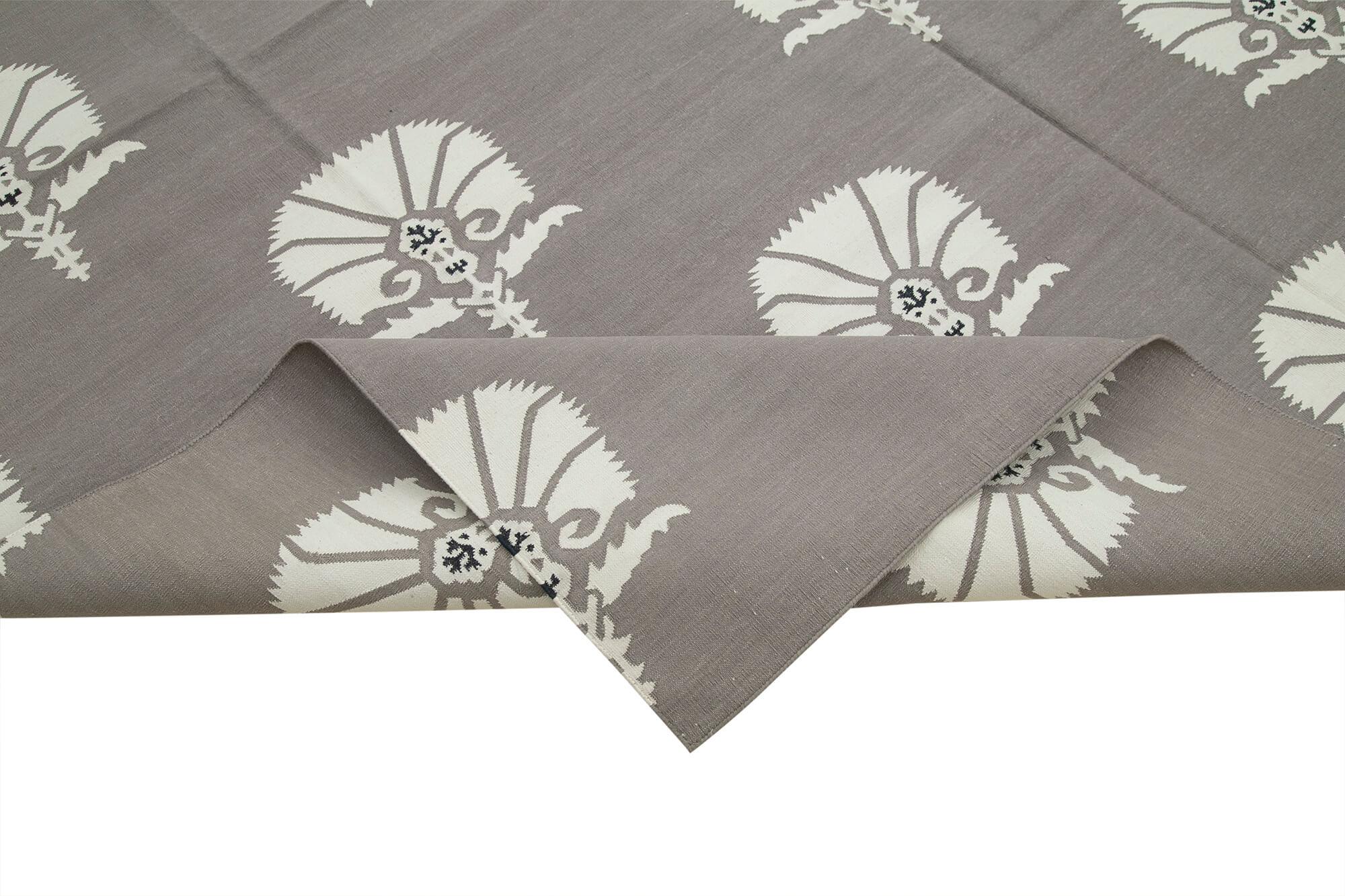 Geometric Duri Gri Geometrik Pamuk Yün El Dokuma Halısı 250x297 Agacan