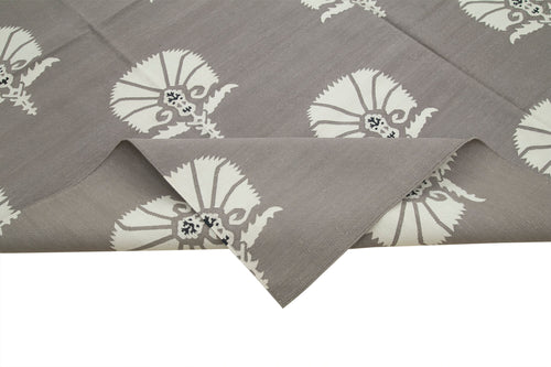 Geometric Duri Gri Geometrik Pamuk Yün El Dokuma Halısı 250x297 Agacan