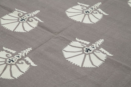 Geometric Duri Gri Geometrik Pamuk Yün El Dokuma Halısı 252x298 Agacan