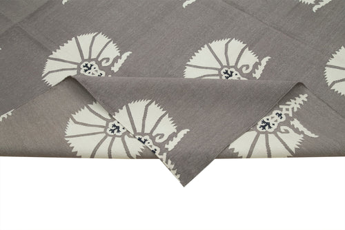 Geometric Duri Gri Geometrik Pamuk Yün El Dokuma Halısı 252x298 Agacan