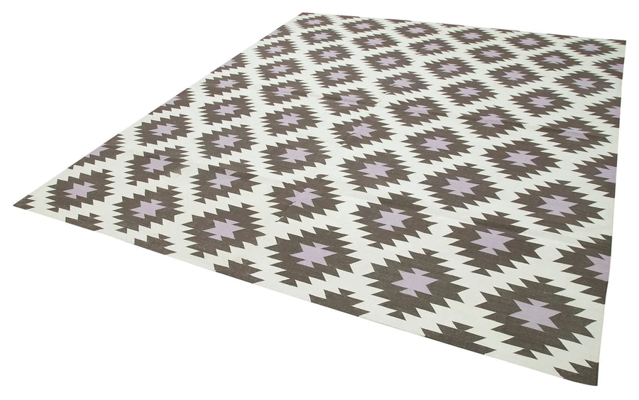 Geometric Duri Kahverengi Geometrik Pamuk Yün El Dokuma Halısı 246x296 Agacan