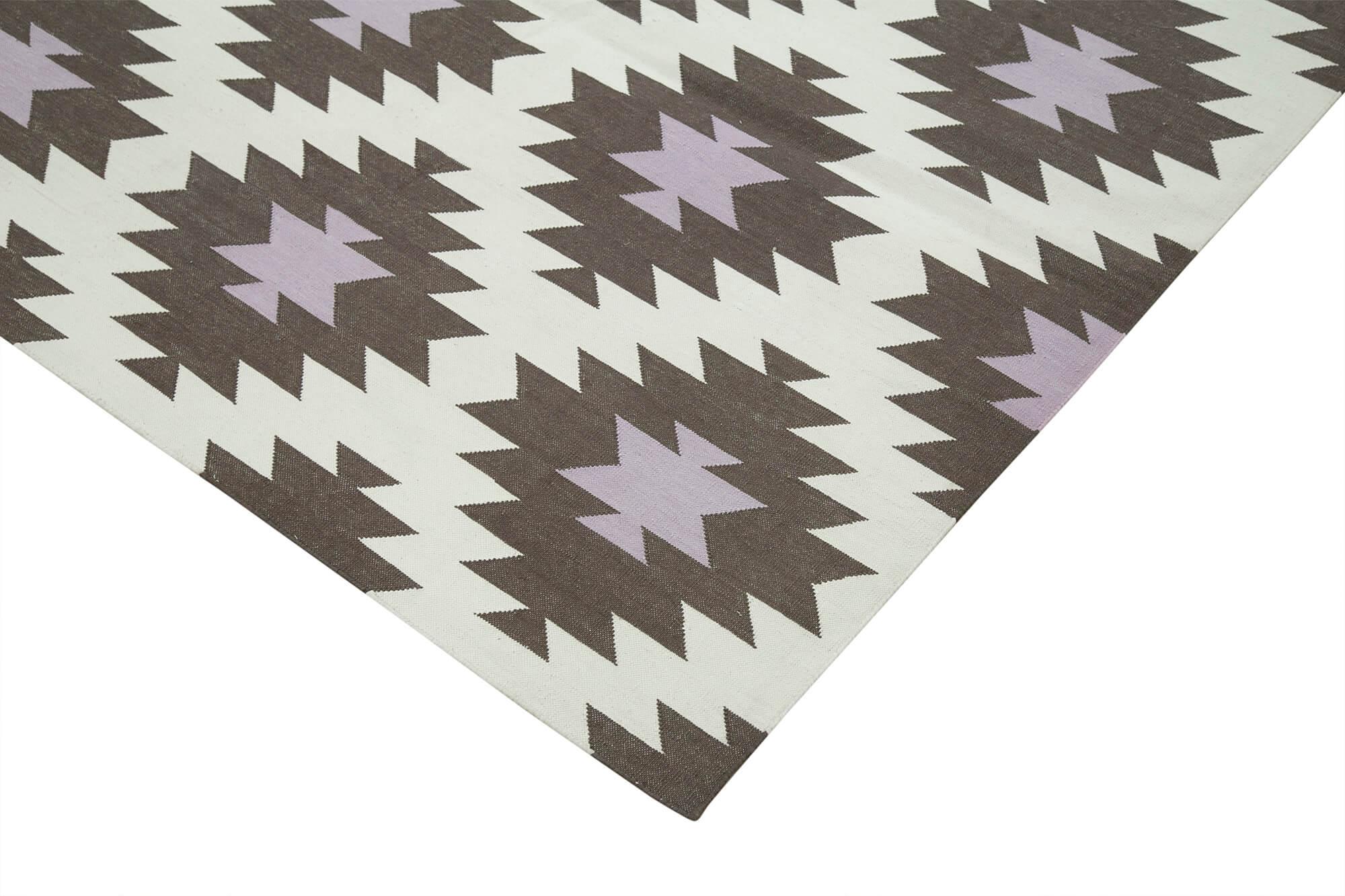 Geometric Duri Kahverengi Geometrik Pamuk Yün El Dokuma Halısı 246x296 Agacan