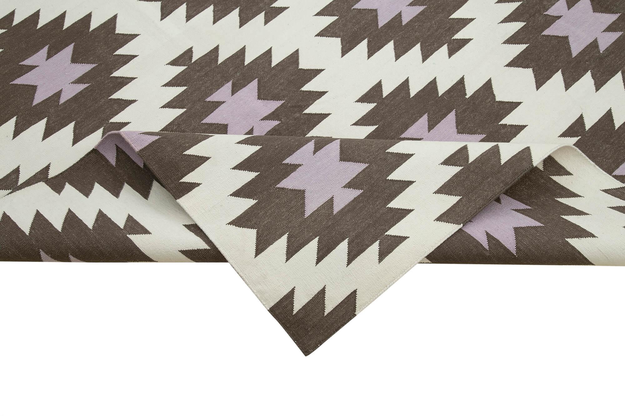 Geometric Duri Kahverengi Geometrik Pamuk Yün El Dokuma Halısı 246x296 Agacan