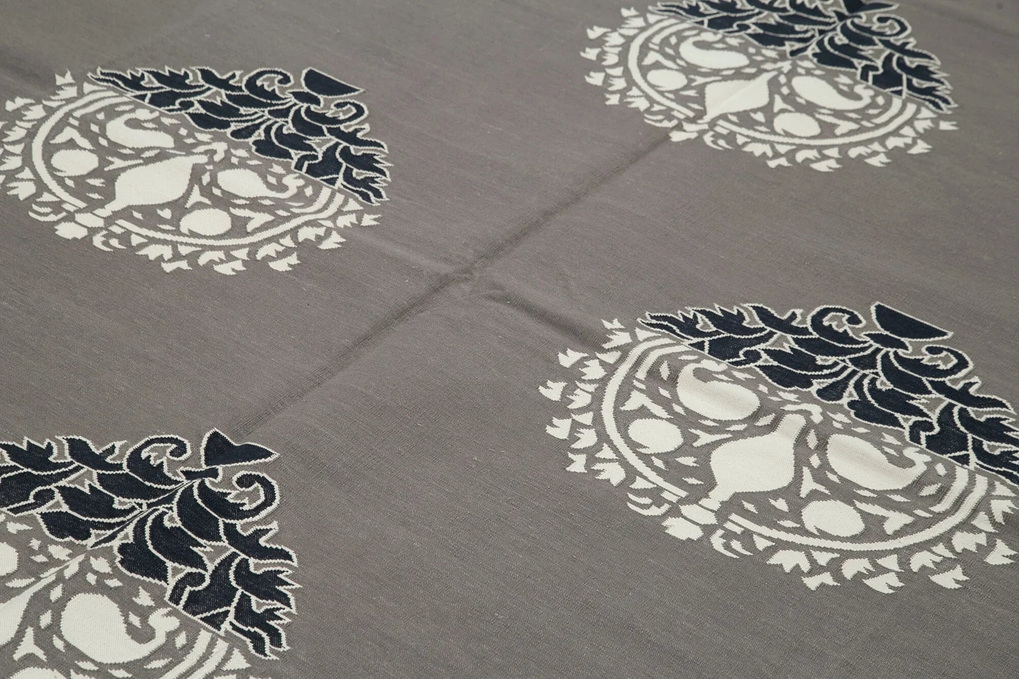 Geometric Duri Gri Geometrik Pamuk Yün El Dokuma Halısı 245x302 Agacan