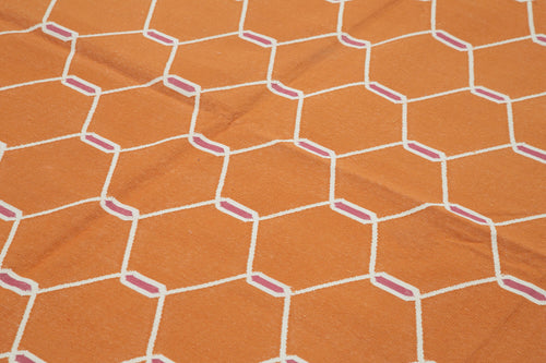 Geometric Duri Turuncu Geometrik Pamuk Yün El Dokuma Halısı 247x295 Agacan
