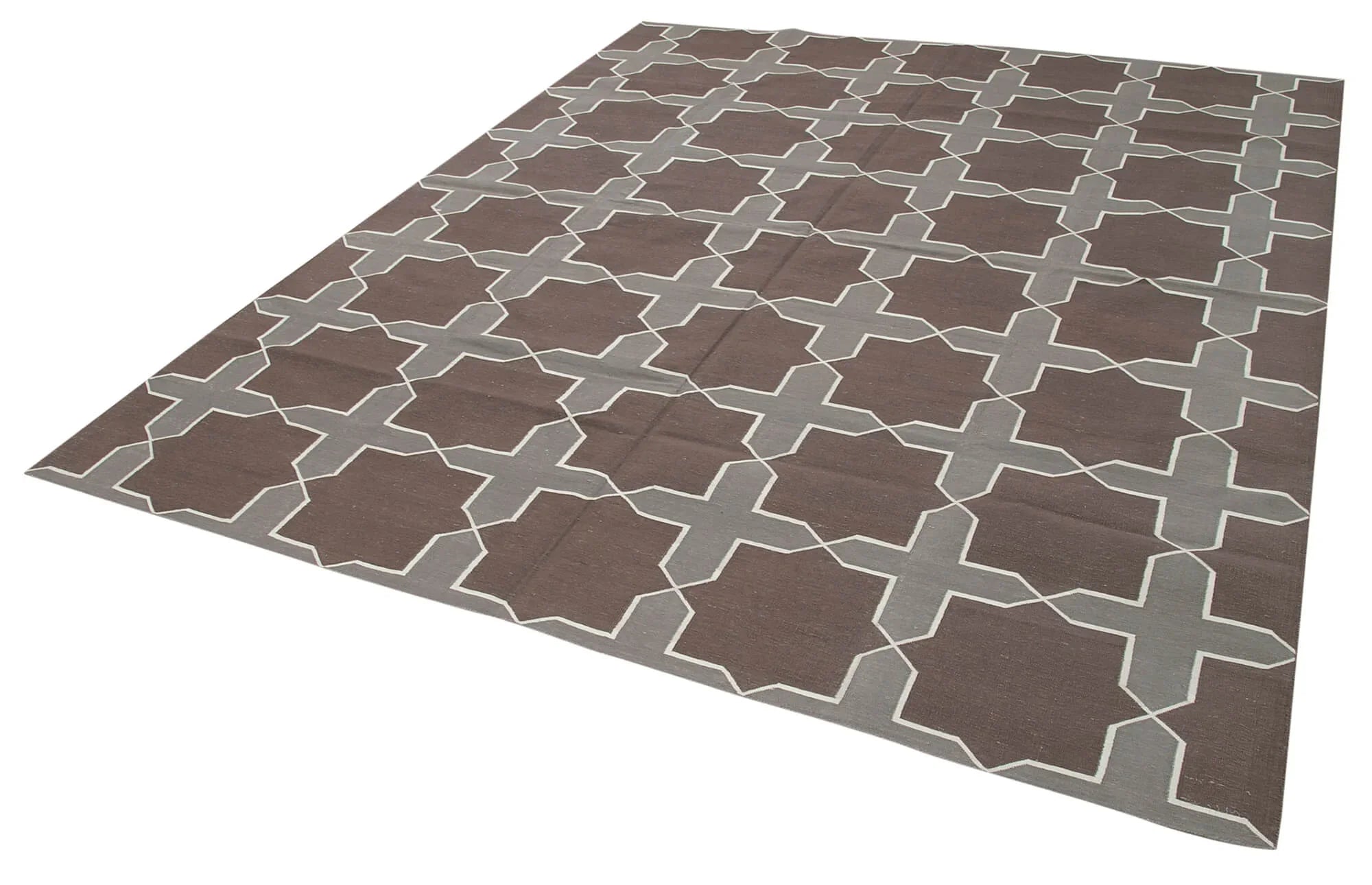 Geometric Duri Kahverengi Geometrik Pamuk Yün El Dokuma Halısı 243x295 Agacan