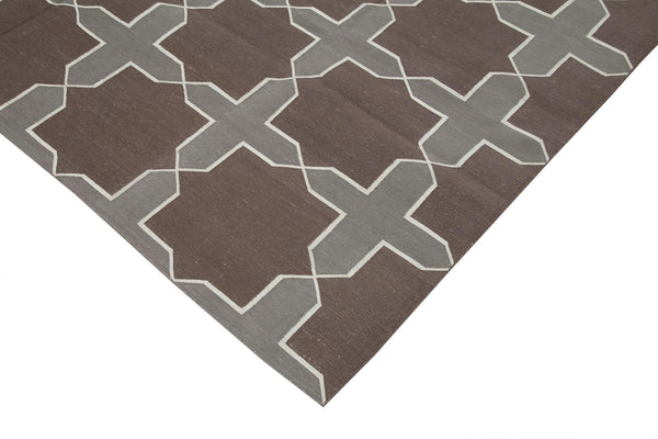 Geometric Duri Kahverengi Geometrik Pamuk Yün El Dokuma Halısı 243x295 Agacan