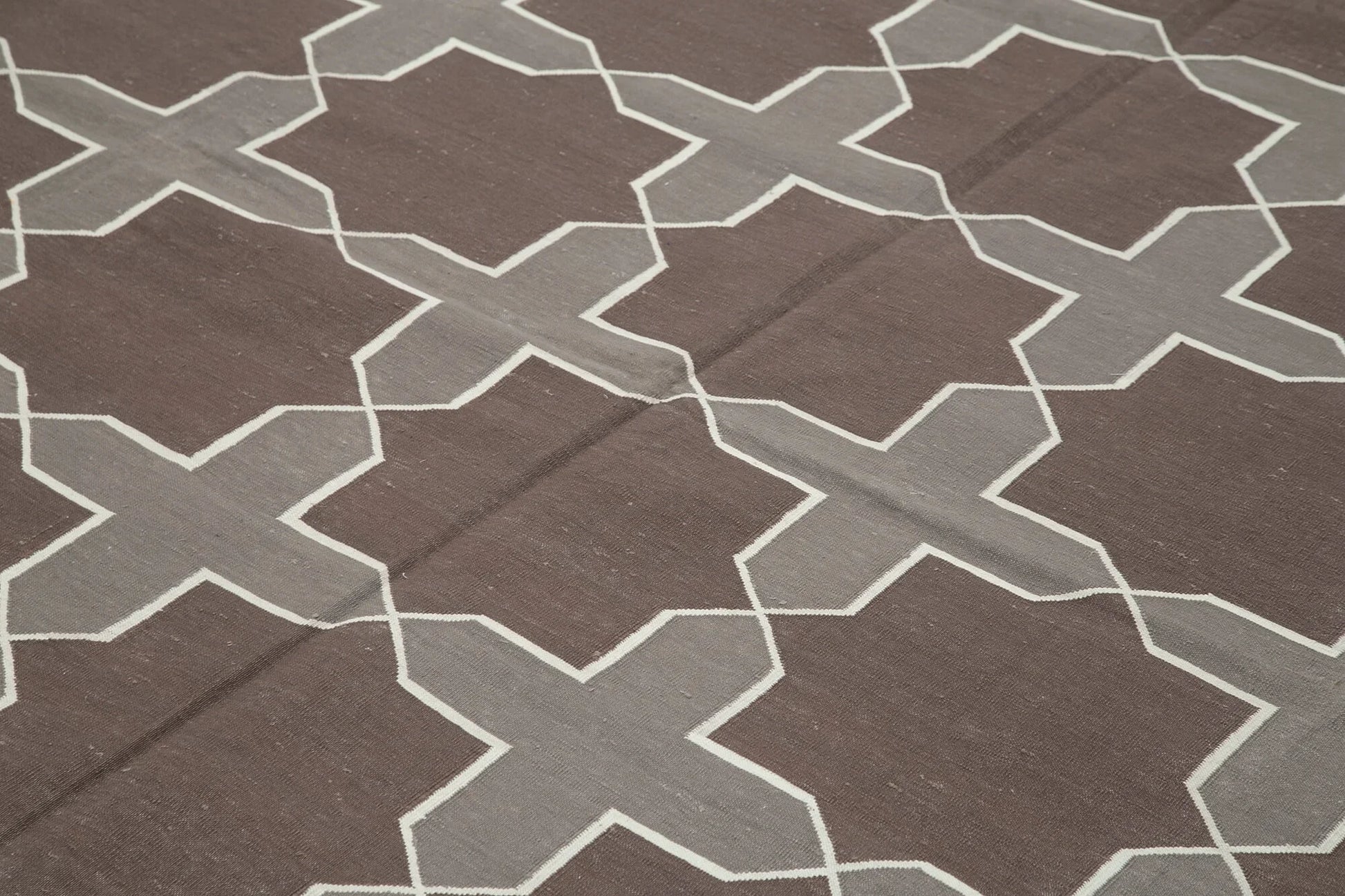 Geometric Duri Kahverengi Geometrik Pamuk Yün El Dokuma Halısı 243x295 Agacan