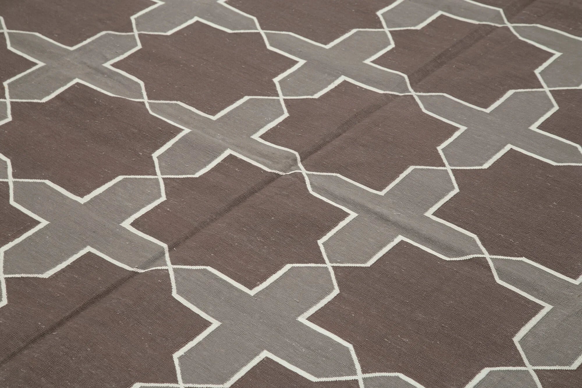 Geometric Duri Kahverengi Geometrik Pamuk Yün El Dokuma Halısı 243x295 Agacan