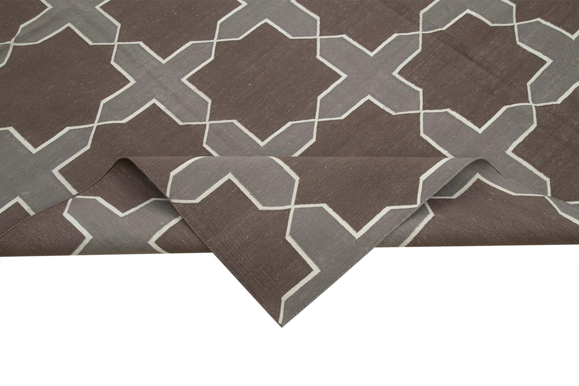 Geometric Duri Kahverengi Geometrik Pamuk Yün El Dokuma Halısı 243x295 Agacan