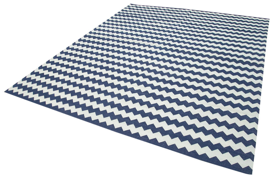 Geometric Duri Mavi Geometrik Pamuk Yün El Dokuma Halısı 240x292 Agacan