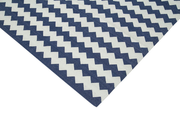 Geometric Duri Mavi Geometrik Pamuk Yün El Dokuma Halısı 240x292 Agacan
