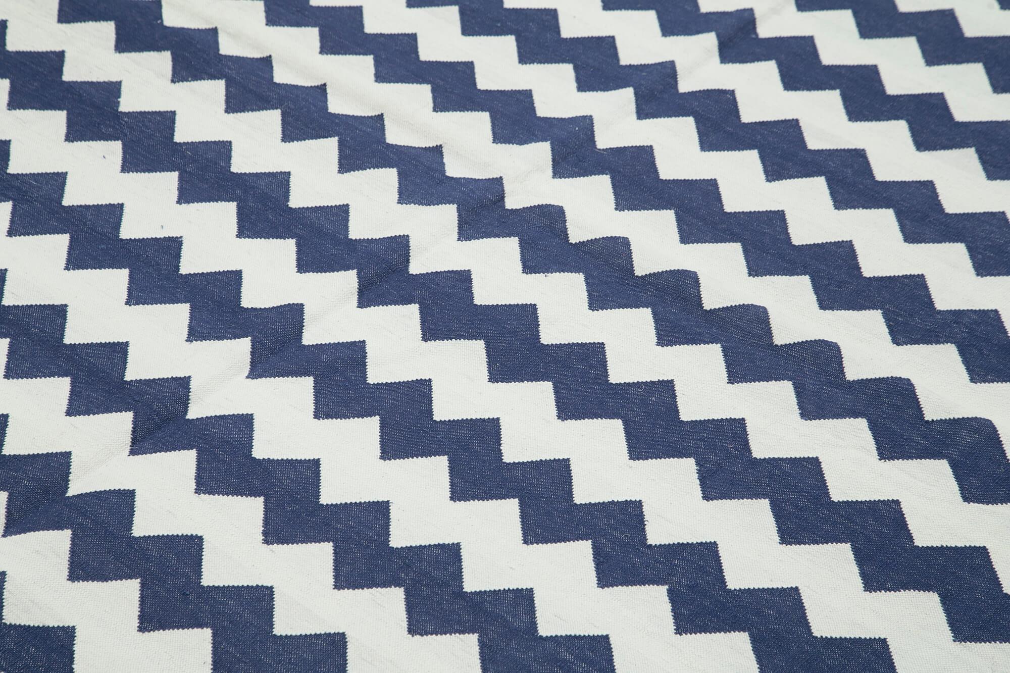 Geometric Duri Mavi Geometrik Pamuk Yün El Dokuma Halısı 240x292 Agacan