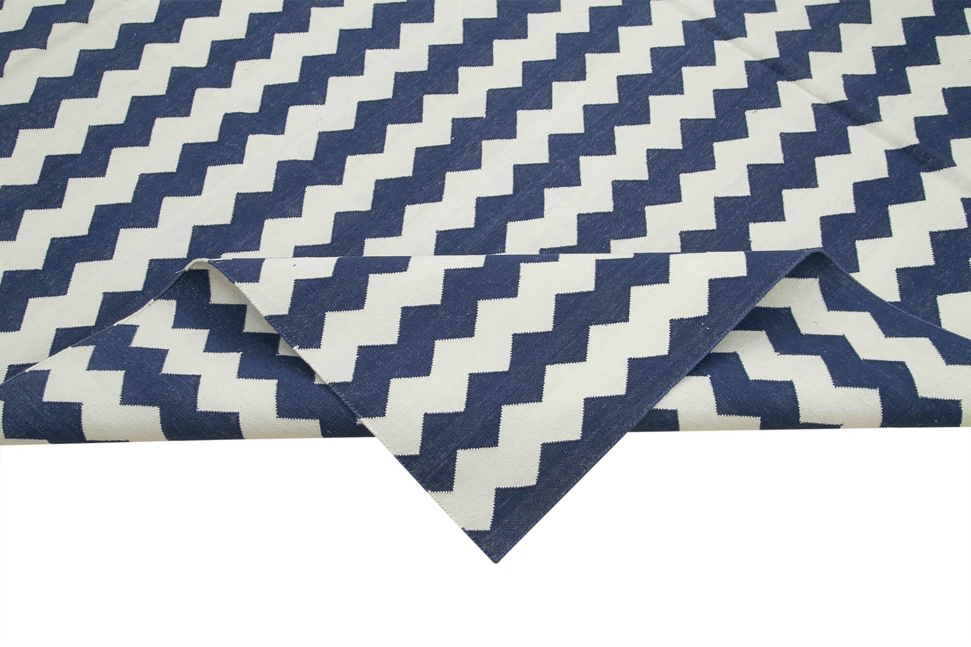 Geometric Duri Mavi Geometrik Pamuk Yün El Dokuma Halısı 240x292 Agacan
