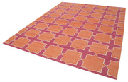 Geometric Duri Turuncu Geometrik Pamuk Yün El Dokuma Halısı 243x297 Agacan