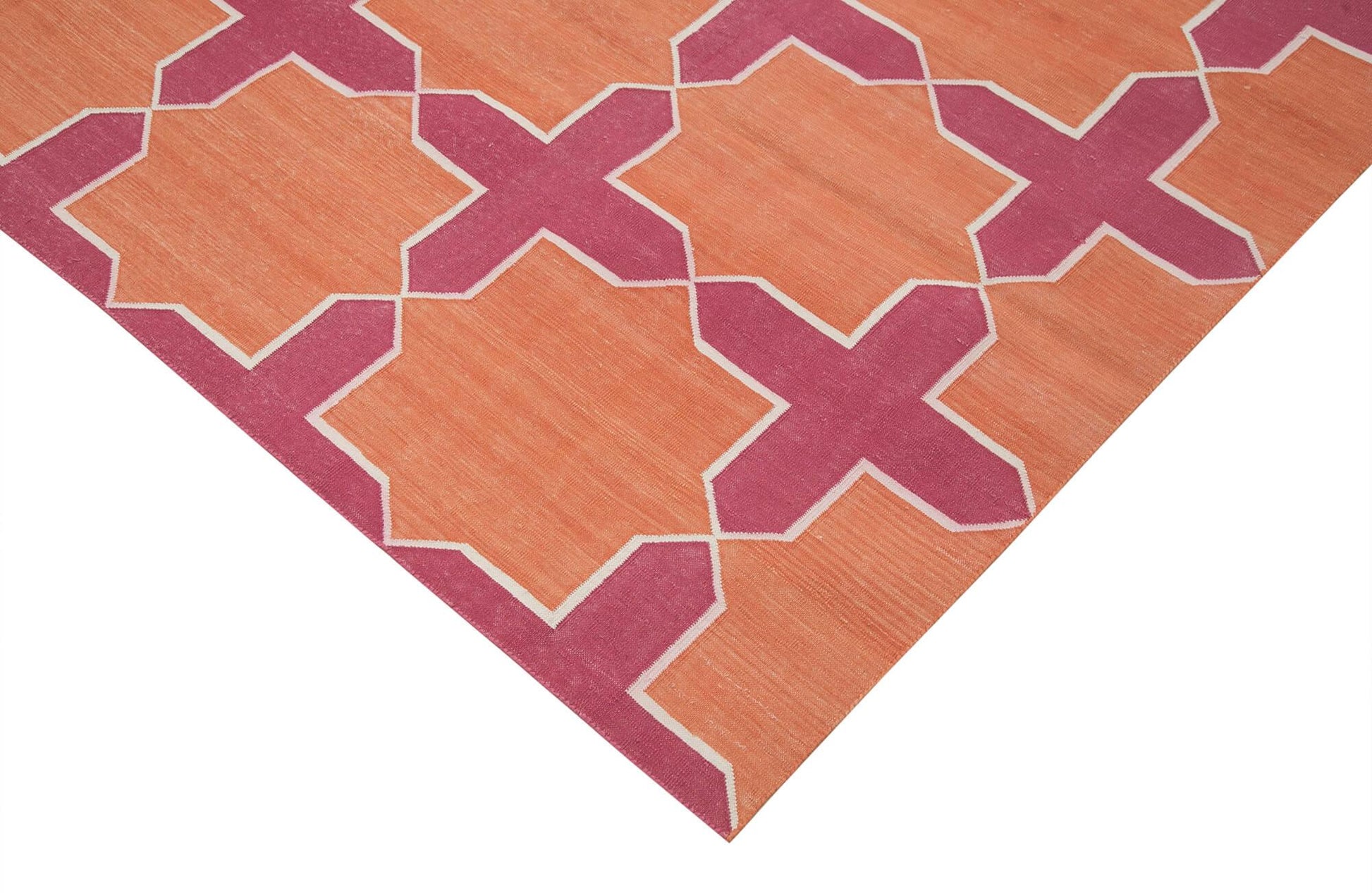 Geometric Duri Turuncu Geometrik Pamuk Yün El Dokuma Halısı 243x297 Agacan