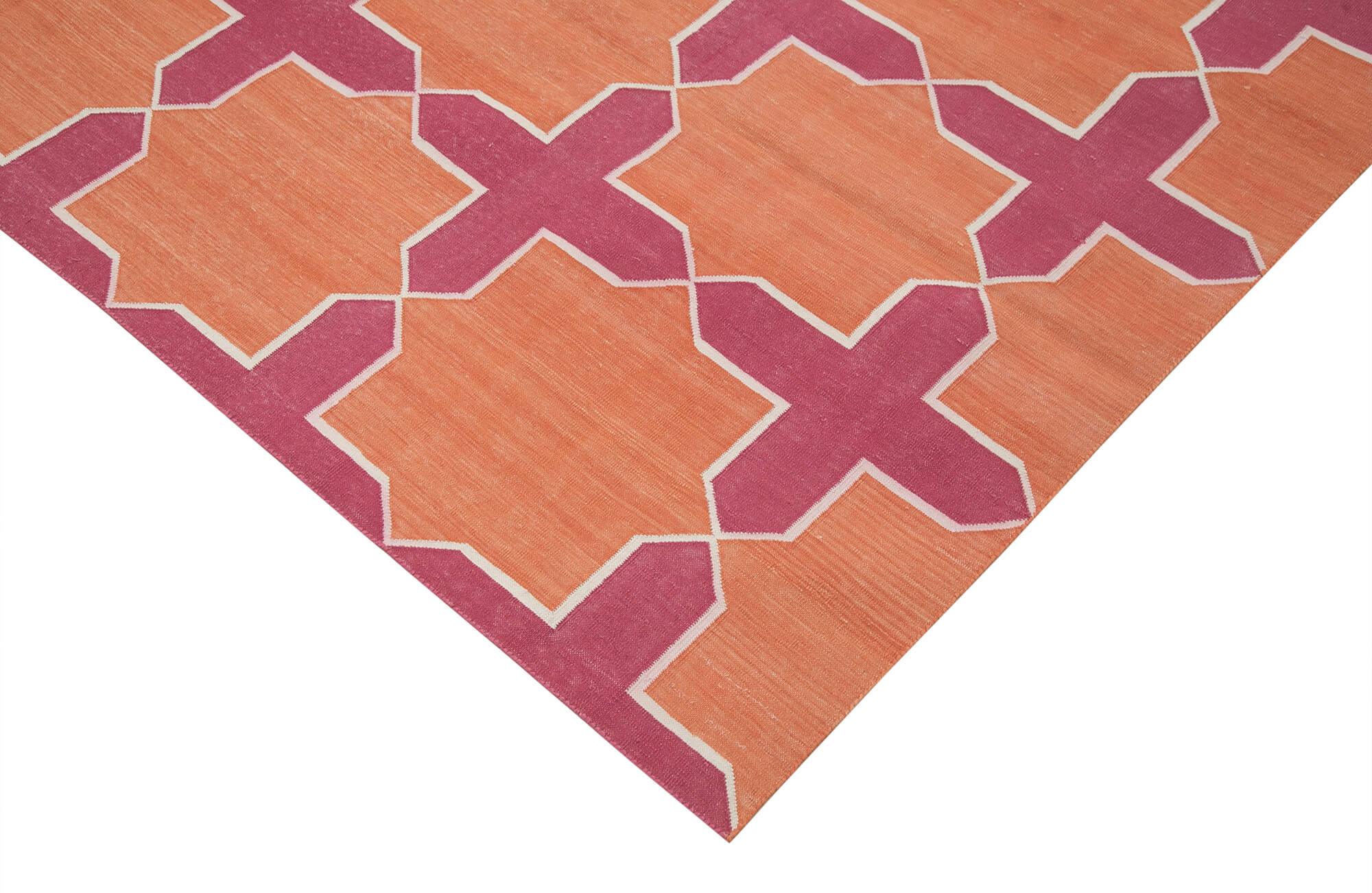 Geometric Duri Turuncu Geometrik Pamuk Yün El Dokuma Halısı 243x297 Agacan