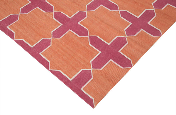 Geometric Duri Turuncu Geometrik Pamuk Yün El Dokuma Halısı 243x297 Agacan