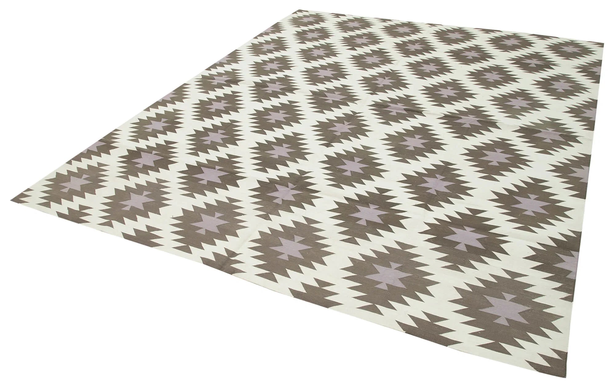 Geometric Duri Kahverengi Geometrik Pamuk Yün El Dokuma Halısı 242x300 Agacan