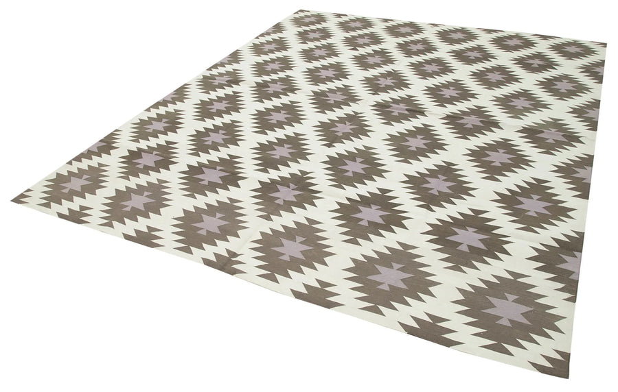 Geometric Duri Kahverengi Geometrik Pamuk Yün El Dokuma Halısı 242x300 Agacan
