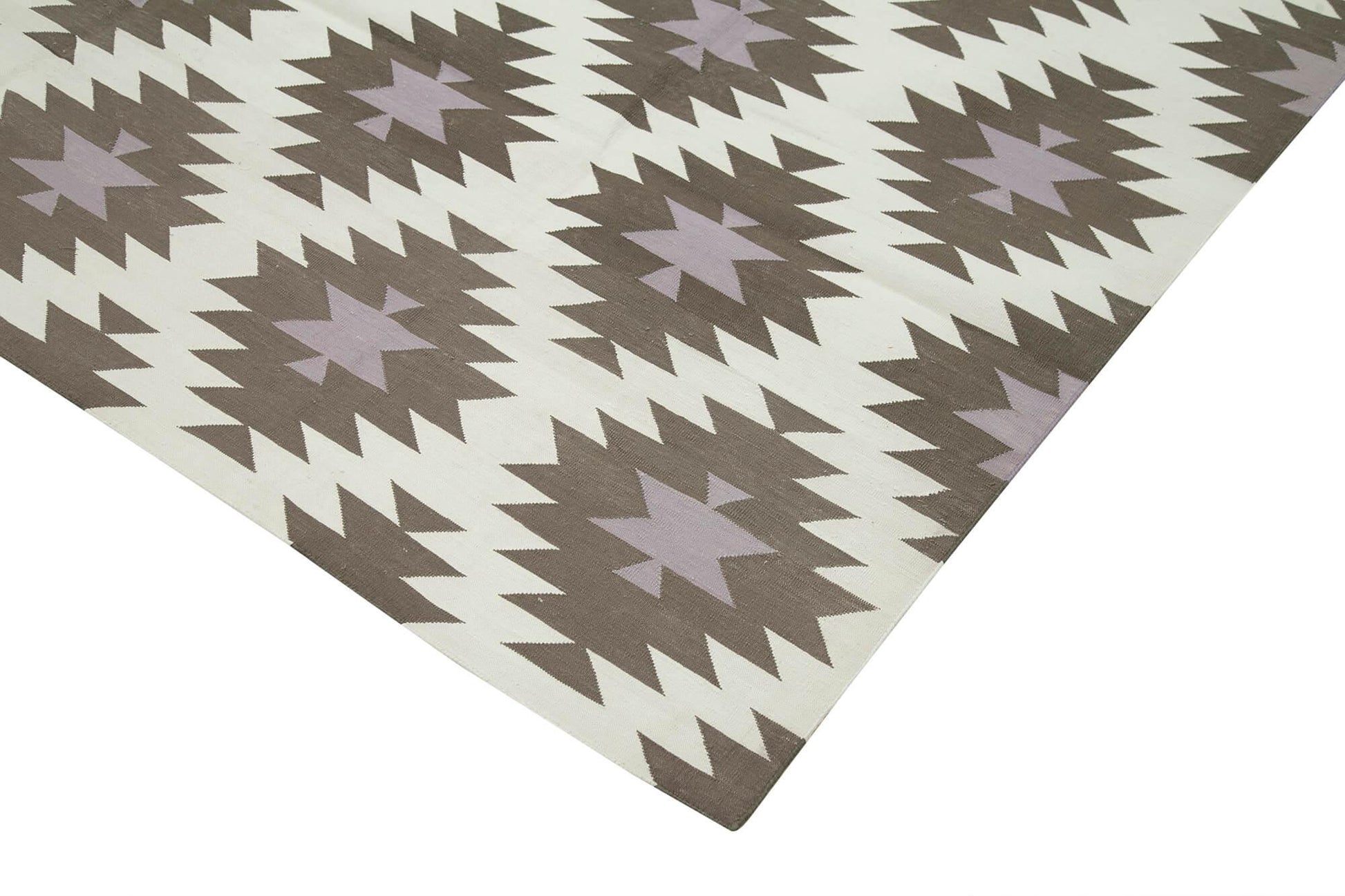 Geometric Duri Kahverengi Geometrik Pamuk Yün El Dokuma Halısı 242x300 Agacan