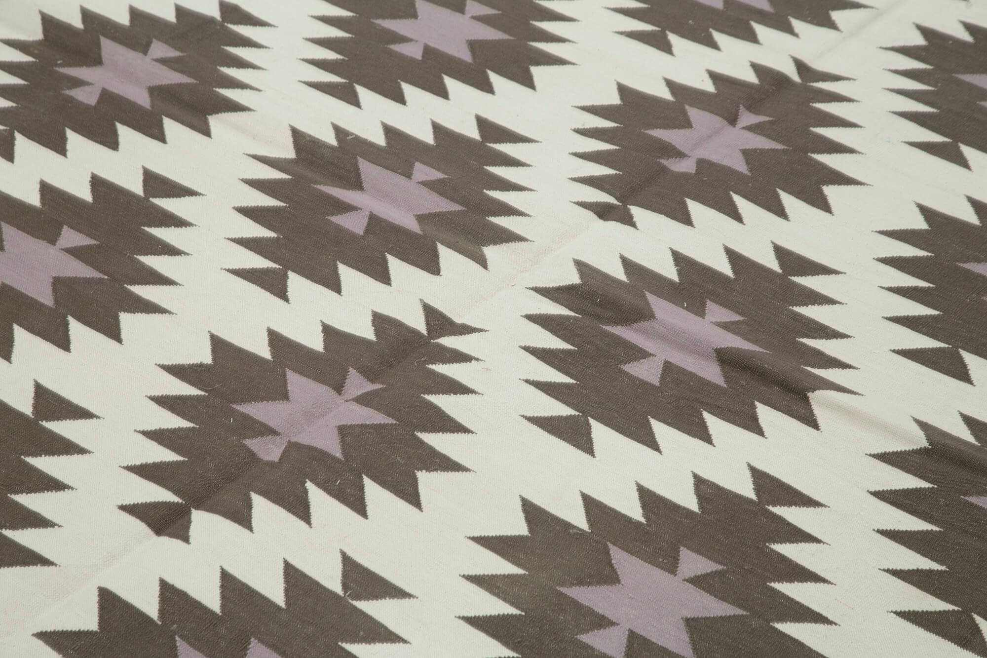 Geometric Duri Kahverengi Geometrik Pamuk Yün El Dokuma Halısı 242x300 Agacan