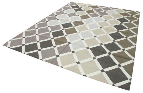 Geometric Duri Kahverengi Geometrik Pamuk Yün El Dokuma Halısı 240x305 Agacan