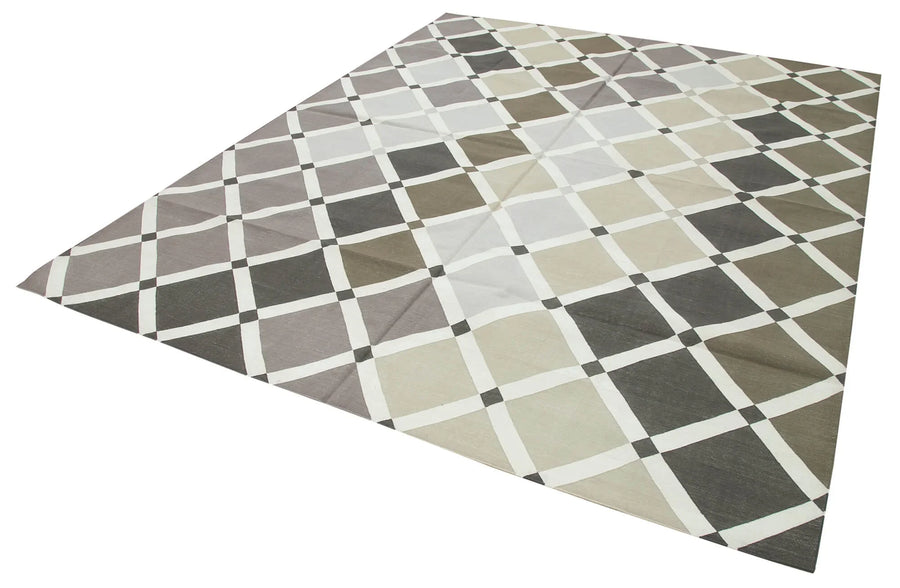 Geometric Duri Kahverengi Geometrik Pamuk Yün El Dokuma Halısı 240x305 Agacan