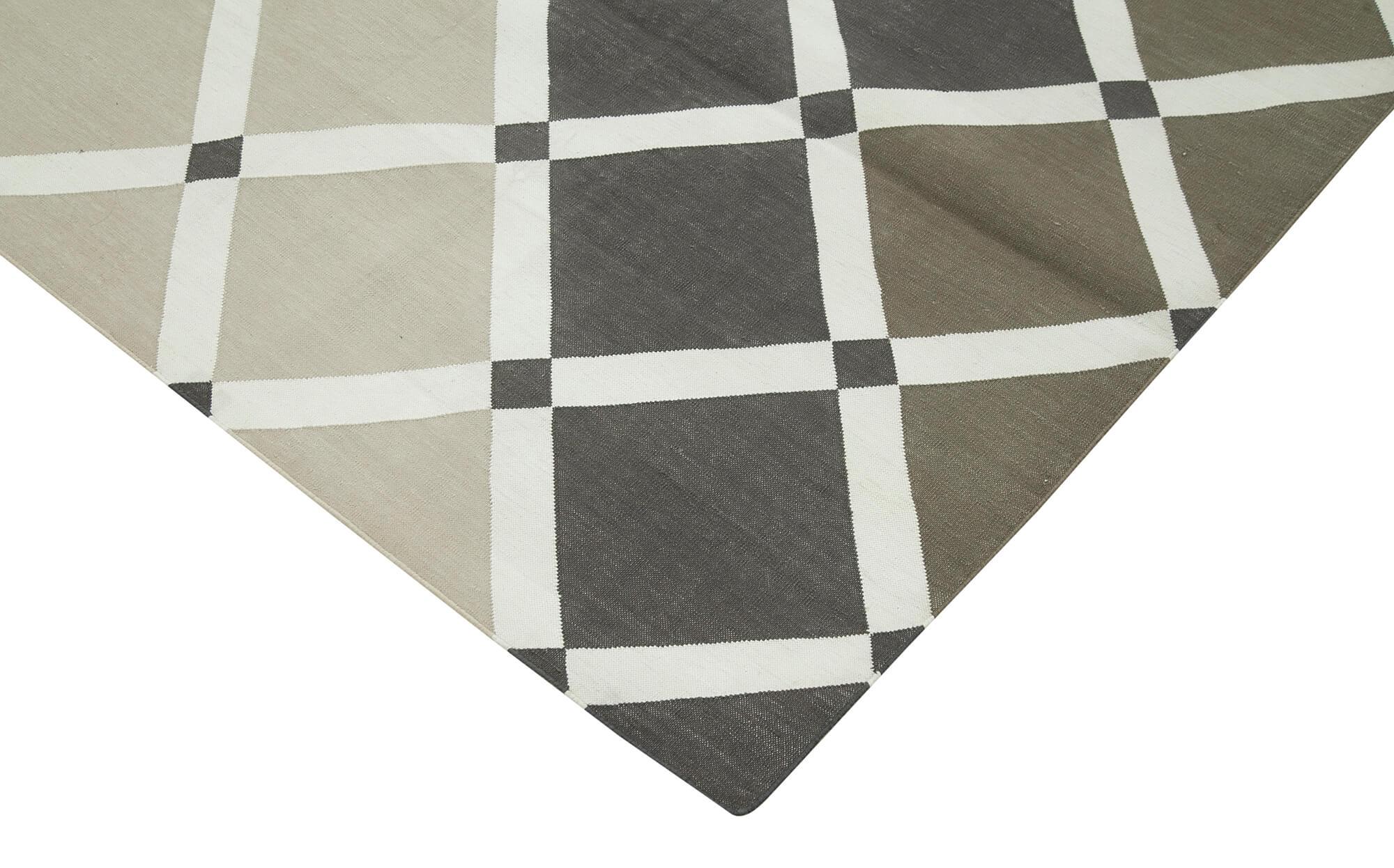 Geometric Duri Kahverengi Geometrik Pamuk Yün El Dokuma Halısı 240x305 Agacan