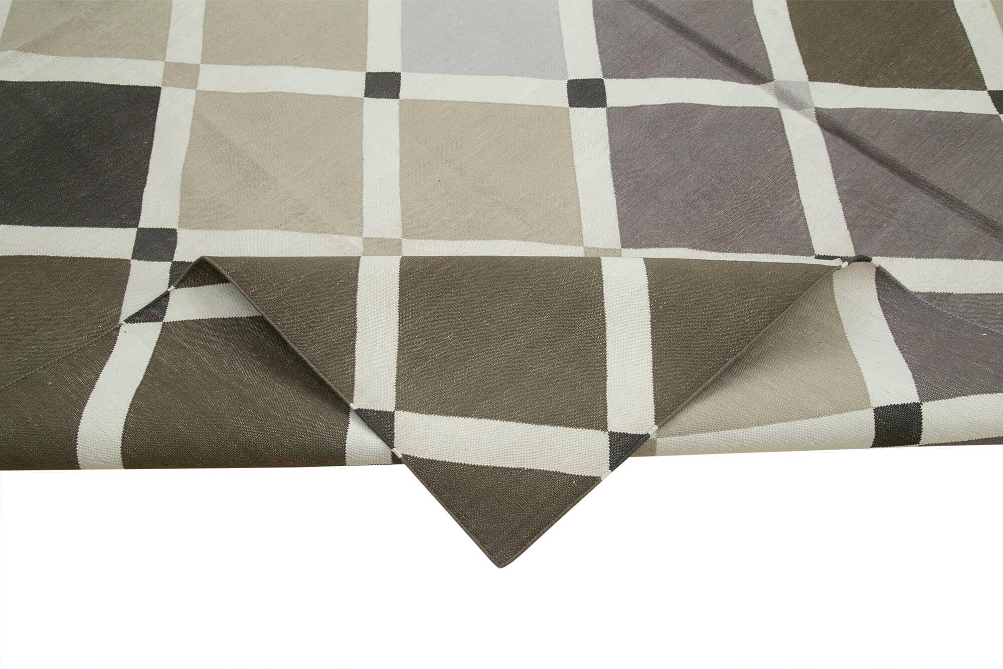 Geometric Duri Kahverengi Geometrik Pamuk Yün El Dokuma Halısı 240x305 Agacan
