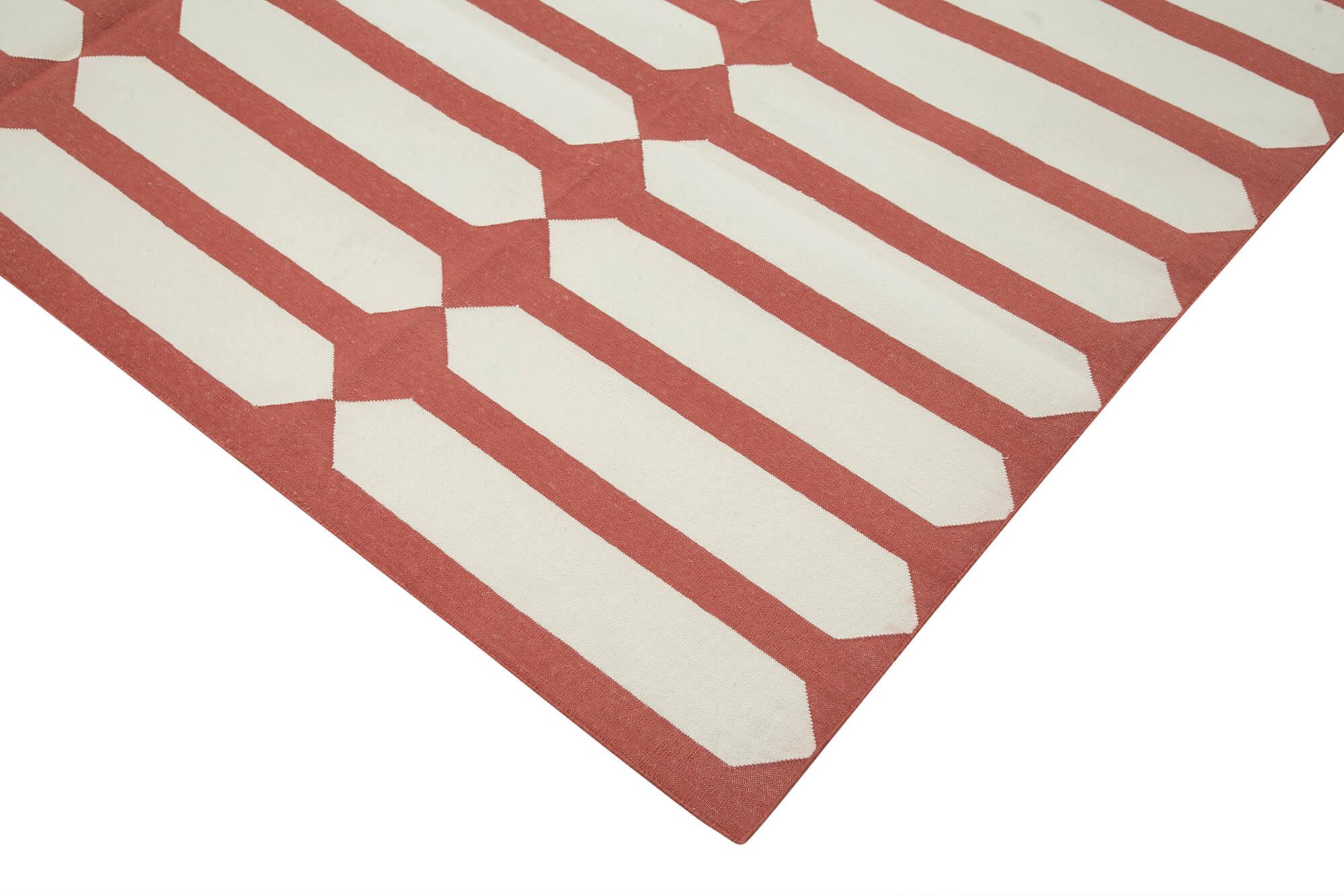 Geometric Duri Kırmızı Geometrik Pamuk Yün El Dokuma Halısı 245x300 Agacan