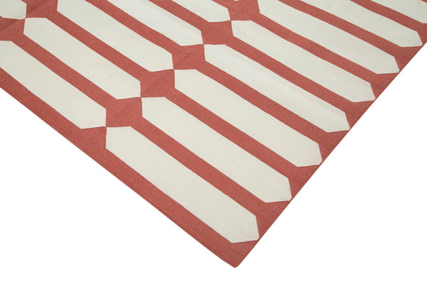 Geometric Duri Kırmızı Geometrik Pamuk Yün El Dokuma Halısı 245x300 Agacan