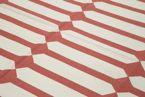 Geometric Duri Kırmızı Geometrik Pamuk Yün El Dokuma Halısı 245x300 Agacan