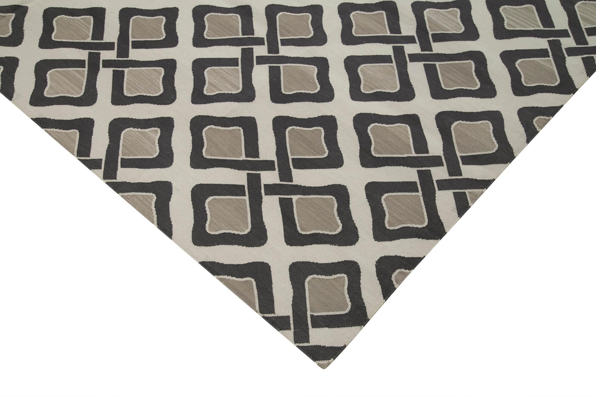 Geometric Duri Gri Geometrik Pamuk Yün El Dokuma Halısı 247x297 Agacan