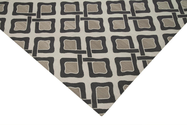 Geometric Duri Gri Geometrik Pamuk Yün El Dokuma Halısı 247x297 Agacan