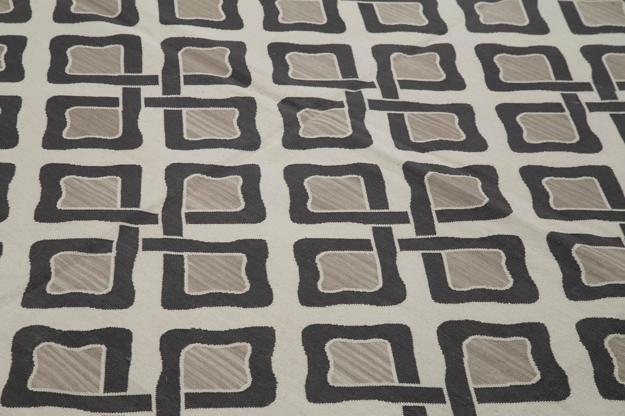 Geometric Duri Gri Geometrik Pamuk Yün El Dokuma Halısı 247x297 Agacan