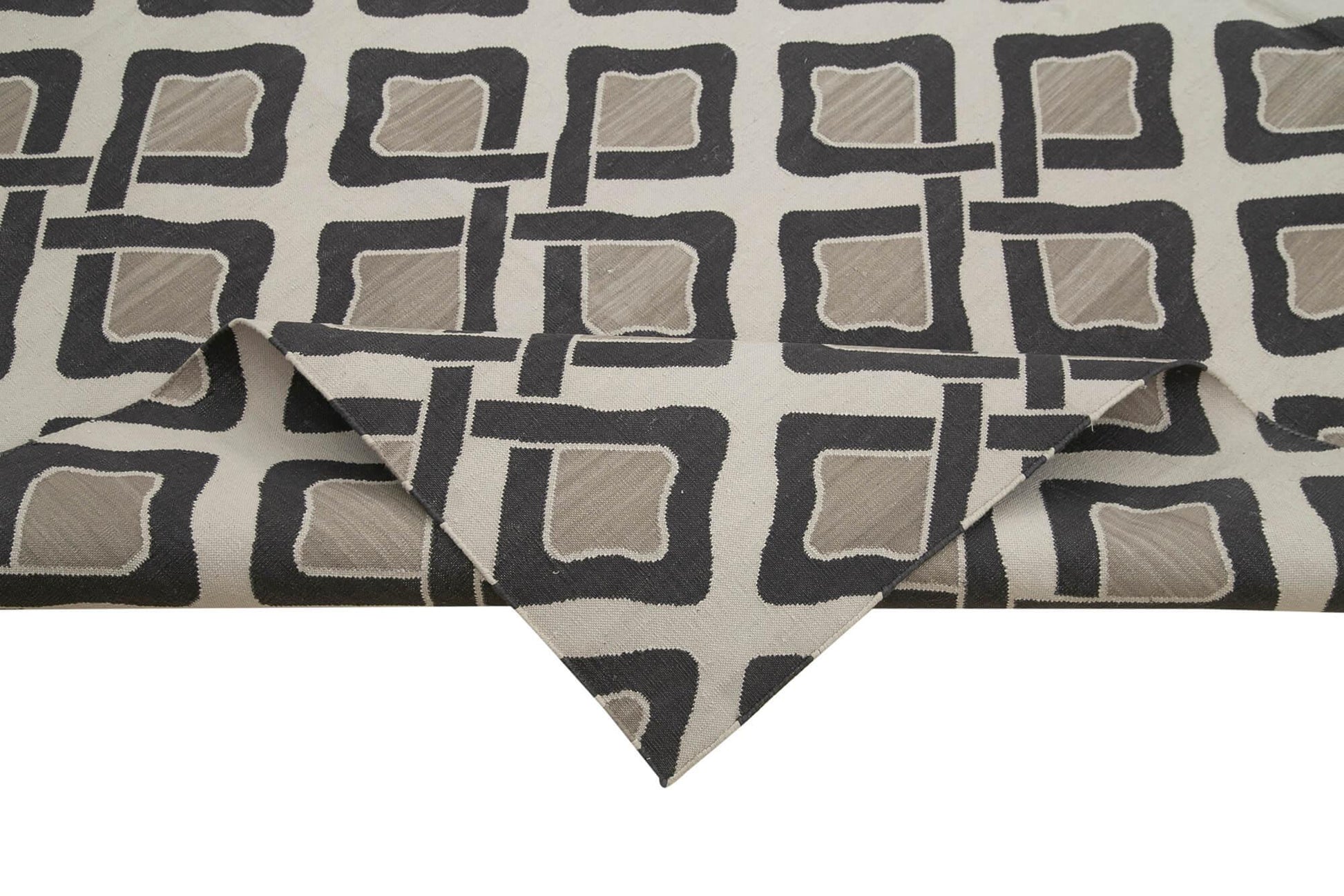 Geometric Duri Gri Geometrik Pamuk Yün El Dokuma Halısı 247x297 Agacan