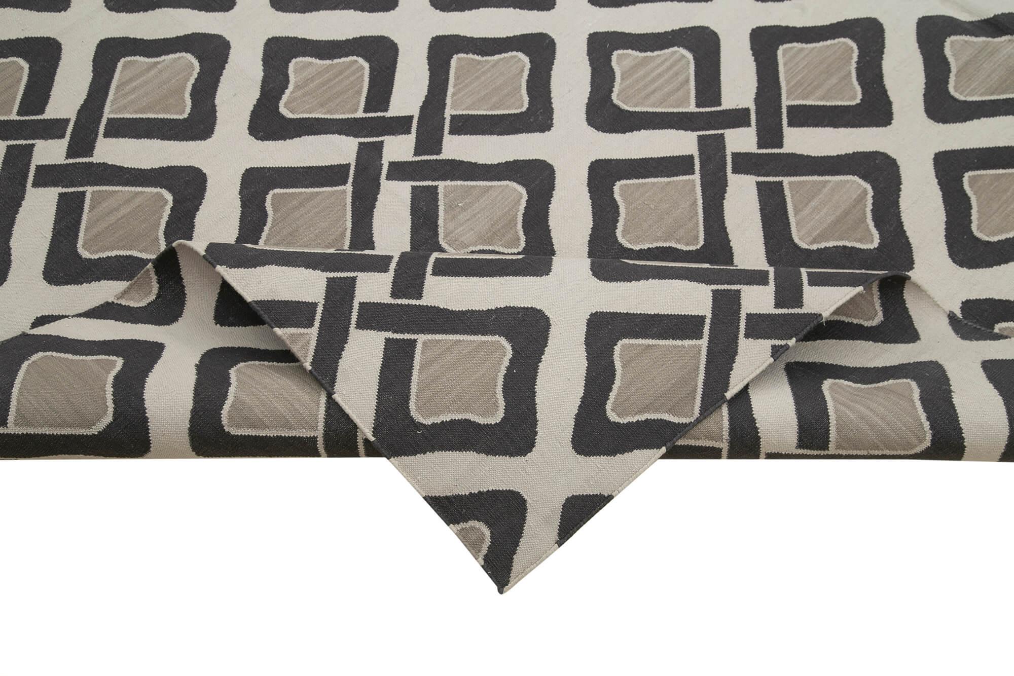 Geometric Duri Gri Geometrik Pamuk Yün El Dokuma Halısı 247x297 Agacan