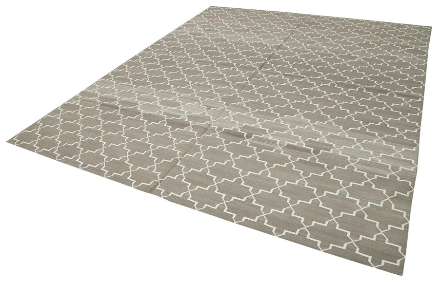 Geometric Duri Gri Geometrik Pamuk Yün El Dokuma Halısı 248x304 Agacan