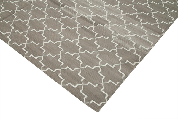 Geometric Duri Gri Geometrik Pamuk Yün El Dokuma Halısı 248x304 Agacan