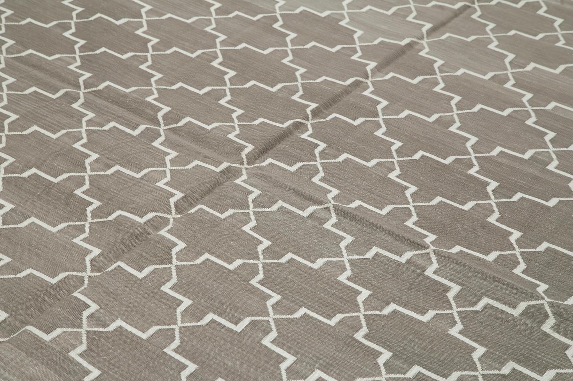 Geometric Duri Gri Geometrik Pamuk Yün El Dokuma Halısı 248x304 Agacan