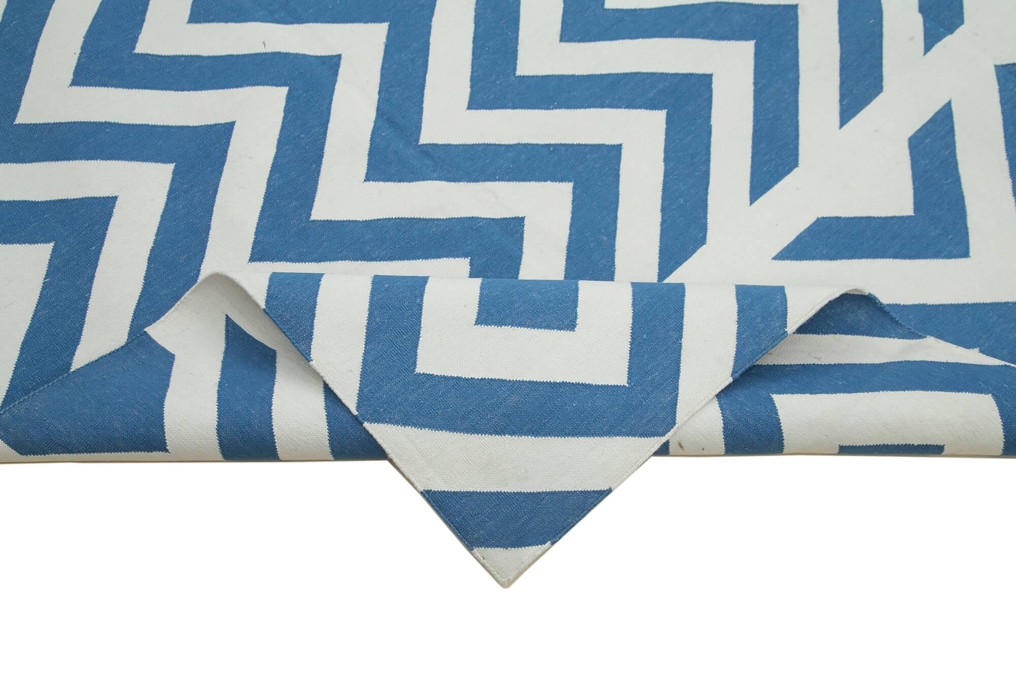 Geometric Duri Mavi Geometrik Pamuk Yün El Dokuma Halısı 242x297 Agacan