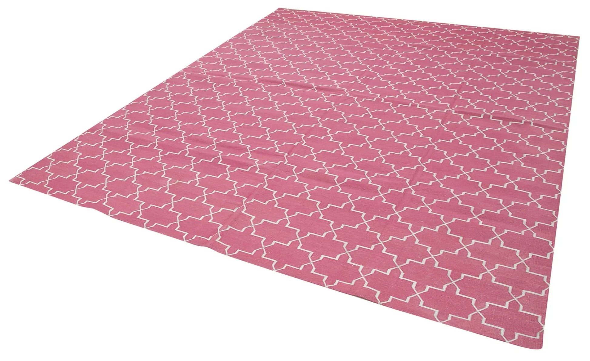 Geometric Duri Pembe Geometrik Pamuk Yün El Dokuma Halısı 247x297 Agacan