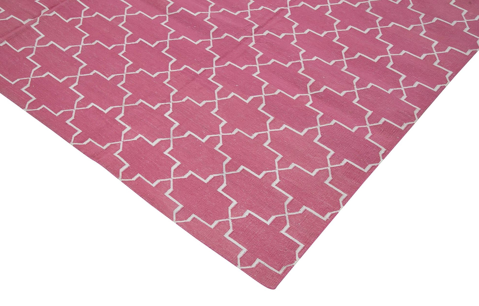Geometric Duri Pembe Geometrik Pamuk Yün El Dokuma Halısı 247x297 Agacan